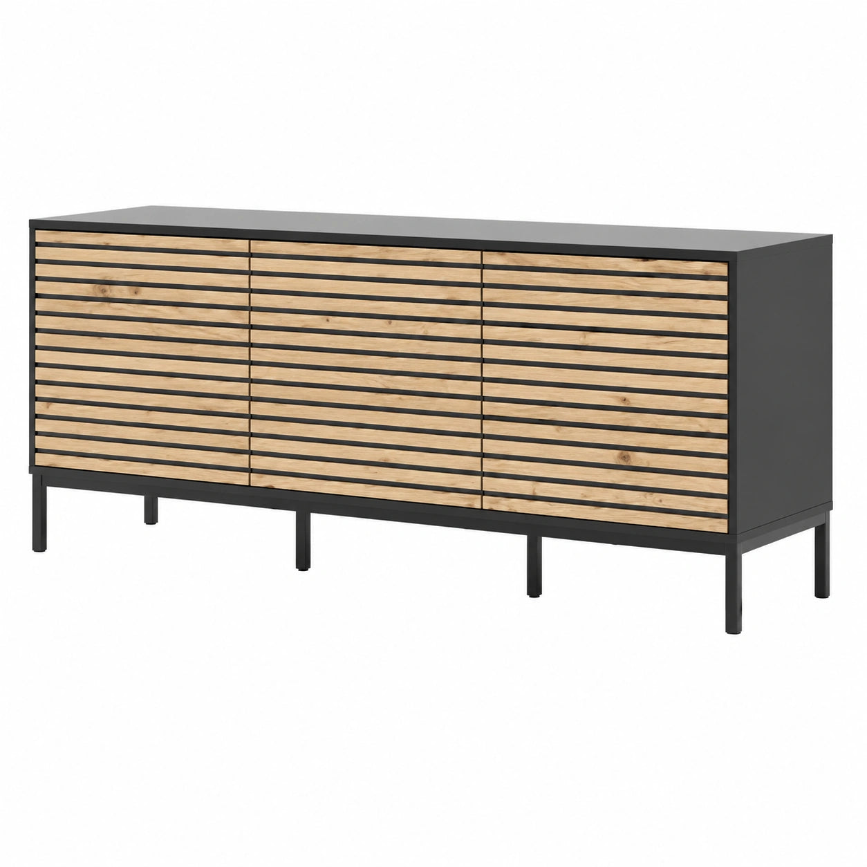 Lowboard – 150 × 60 cm, mit Schubladen, aus Eichenholz, Anthrazit