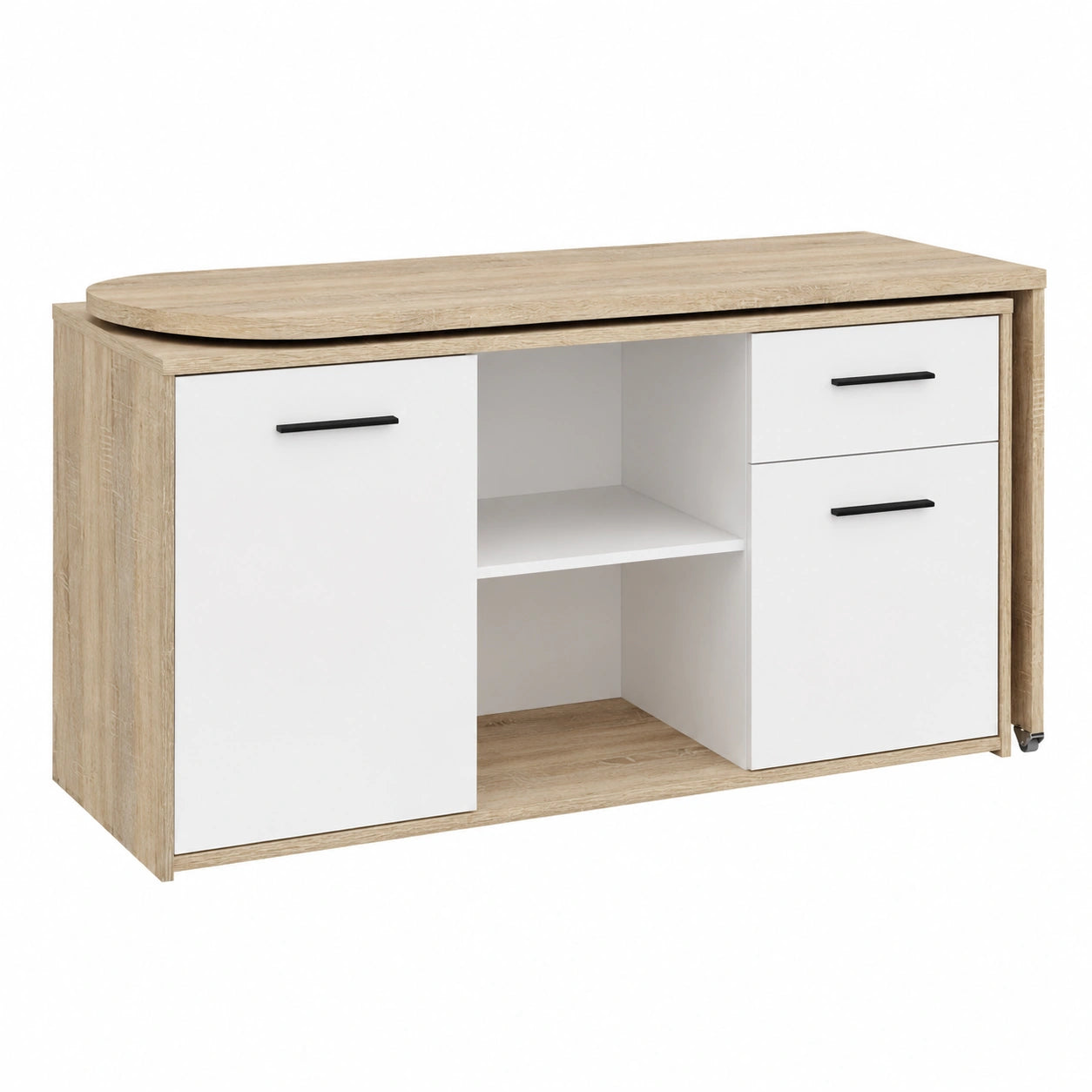 Schreibtisch – 144 cm, moderner Stil, mit Schubladen, aus Holzwerkstoff und Eichenholz, Sonoma-Eiche