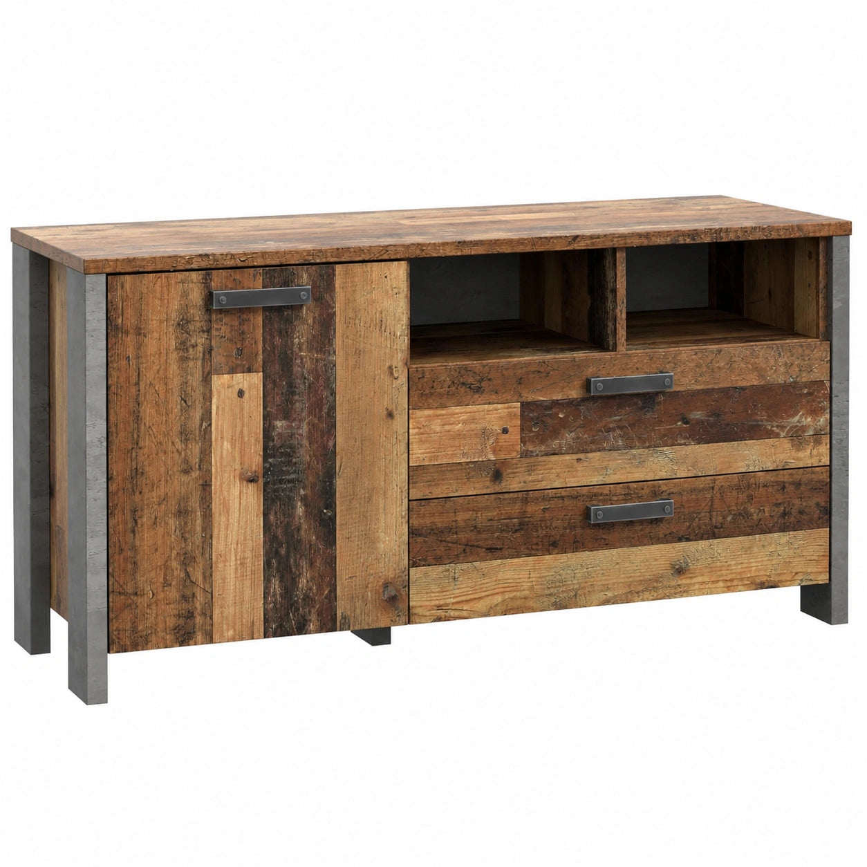 Schrank – 141,7 × 63,9 × 52,3 cm, mit Schubladen, aus Holzwerkstoff und Holz, Betonoptik und Dunkelgrau